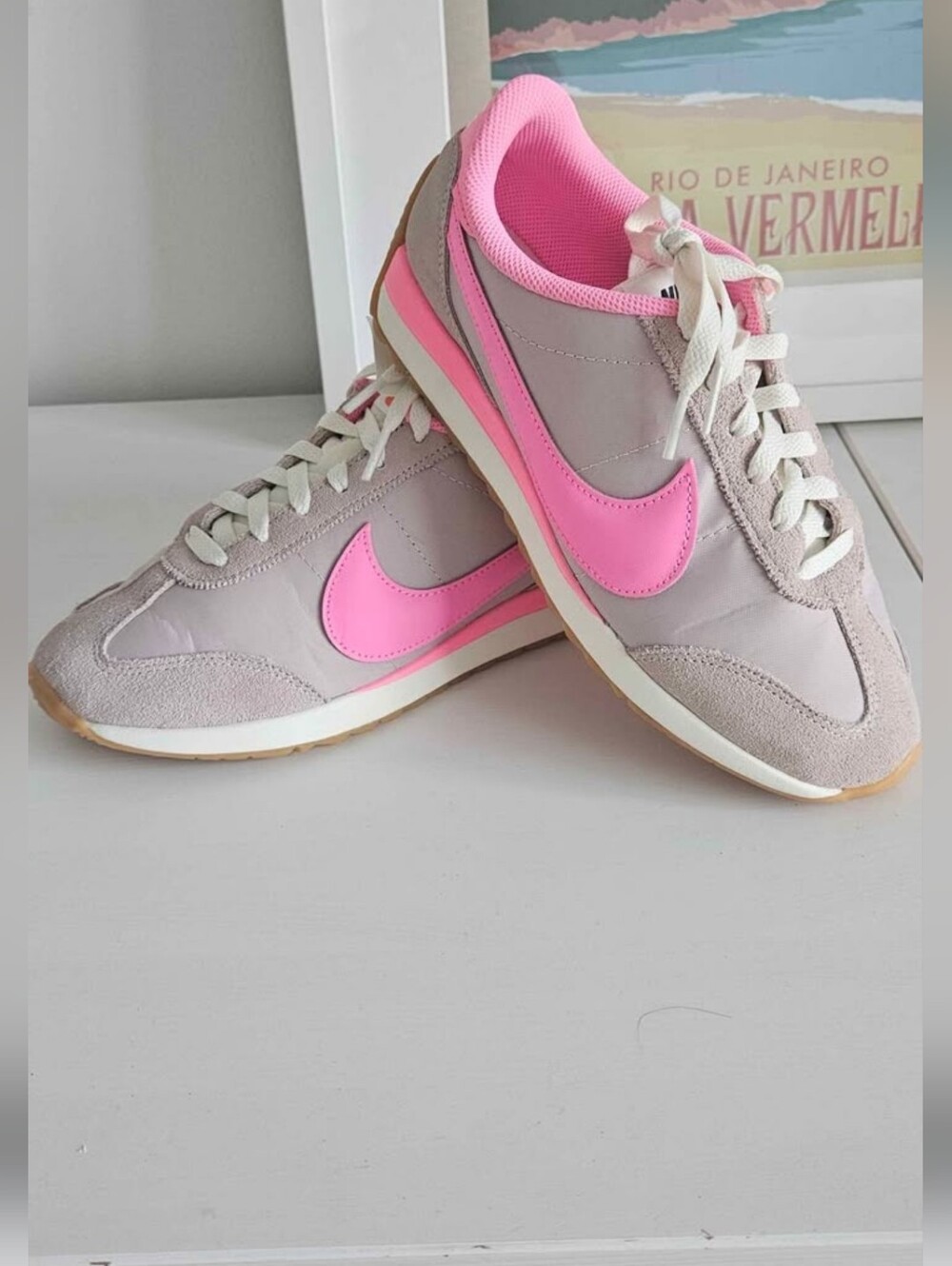 Nike Retro Runner Sneakers in Blush with Bright Pink Swoosh